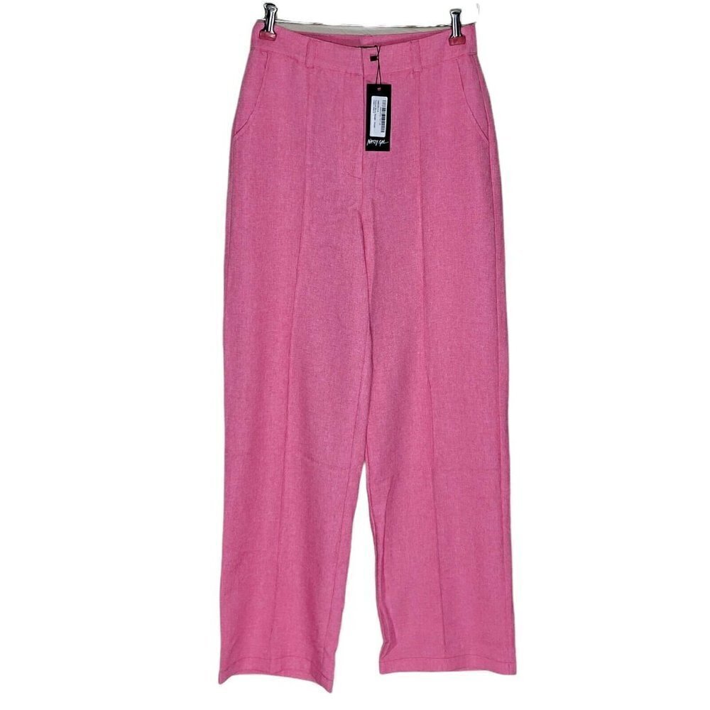 Nasty Gal Trousers Pants Size 4 Woven Textured Pleated Candy Pink Pockets New